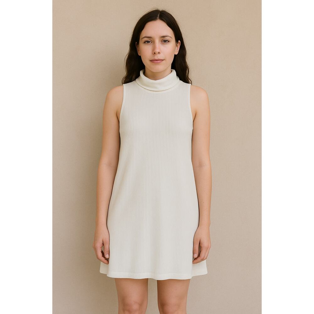 Reformation White Ribbed Mock Neck Sleeveless Midi Dress Size M